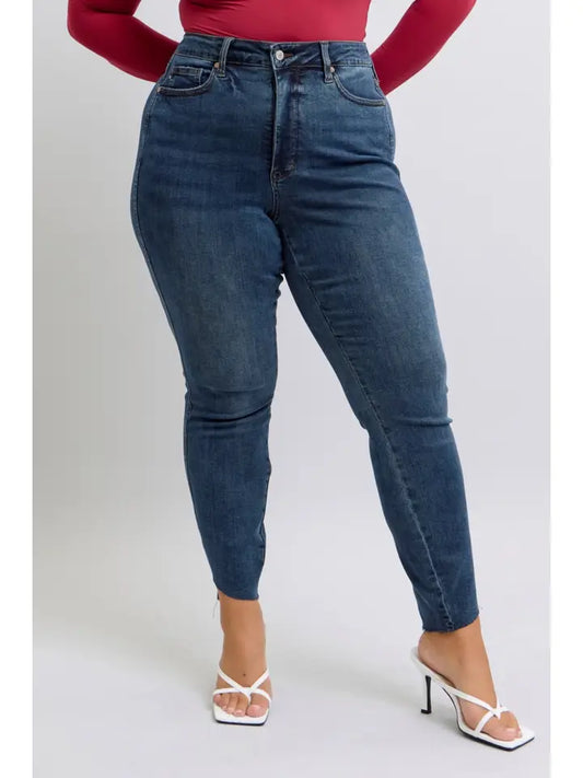 Judy Blues Highwaist Tummy Control Step Hem Skinny- Plus size