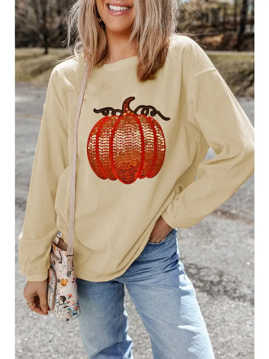 Graphic Corded Pullover Sweatshirt (cream)