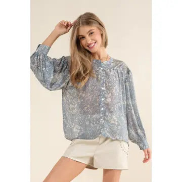 Chiffon Floral Embroidered Shoulder Blouse