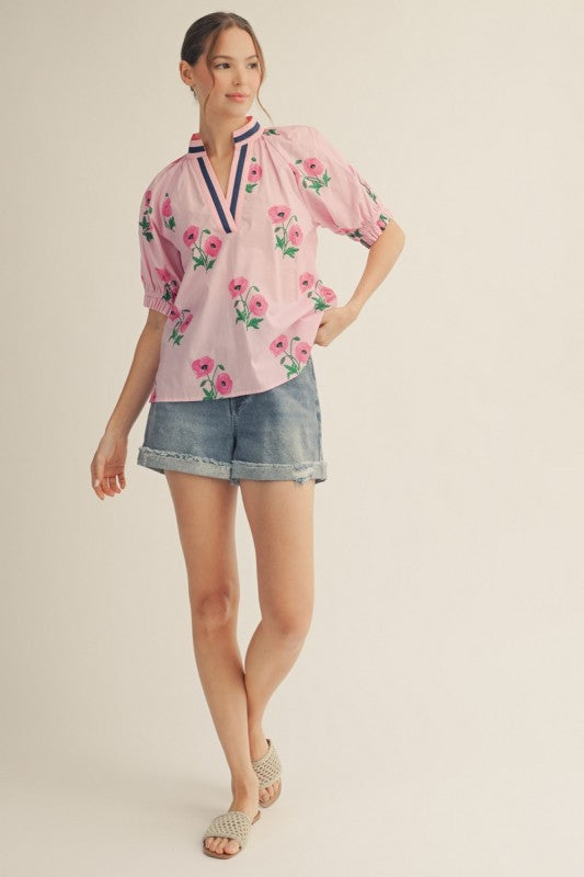 Color Contrast Accent Floral Top